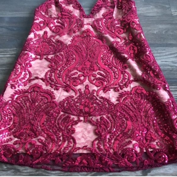 FREE PEOPLE Night Shimmer Mini Dress Raspberry Size 4 Sequin NWT - Picture 6 of 12